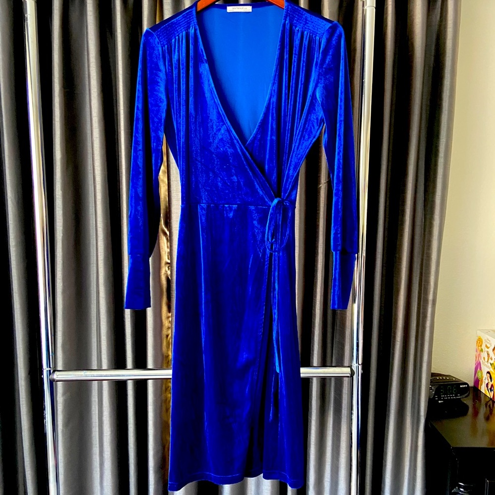 Electric blue velvet Zara Trafaluc Dress.